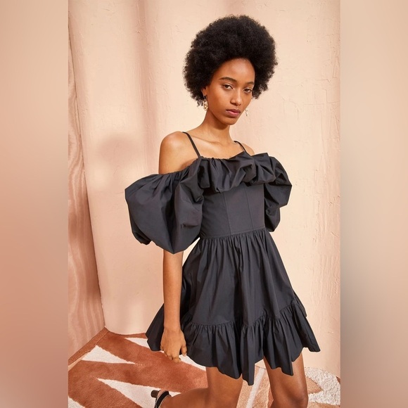 Ulla Johnson | Lila cold-shoulder gathered cotton-poplin mini dress In Black 2 - Picture 8 of 11